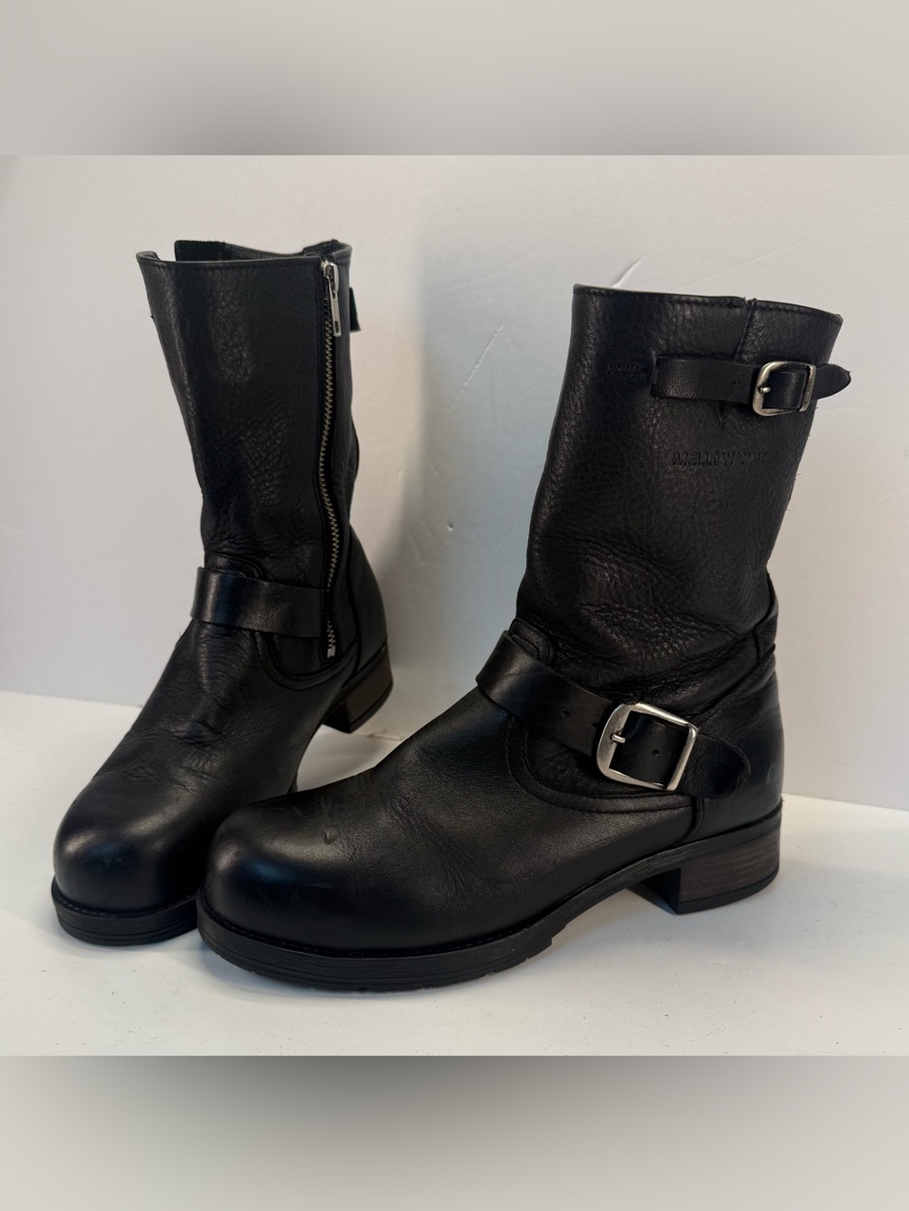 Mellow Walk steel toe Black Leather mid calf work Boots women’s size 7.5D